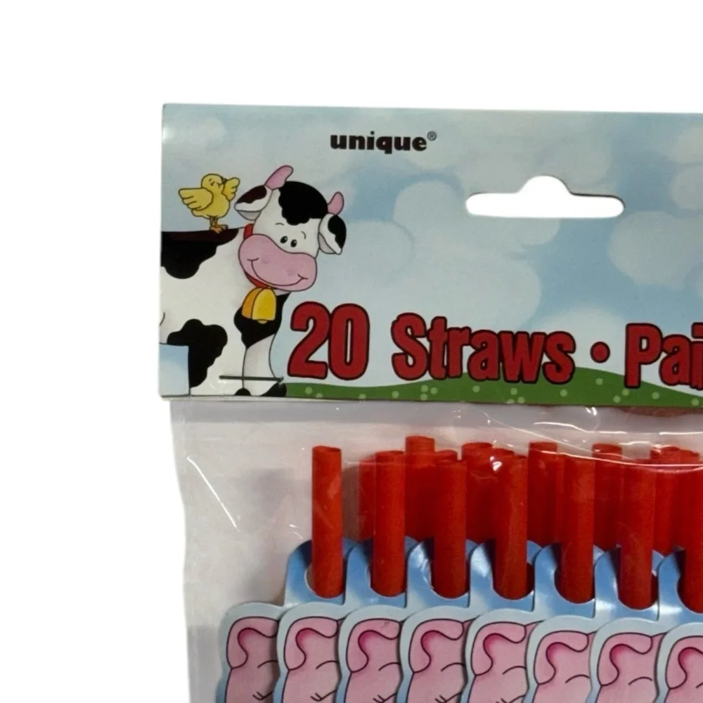 Unique brand set of 20 straws with pig attached brand new in package never used!